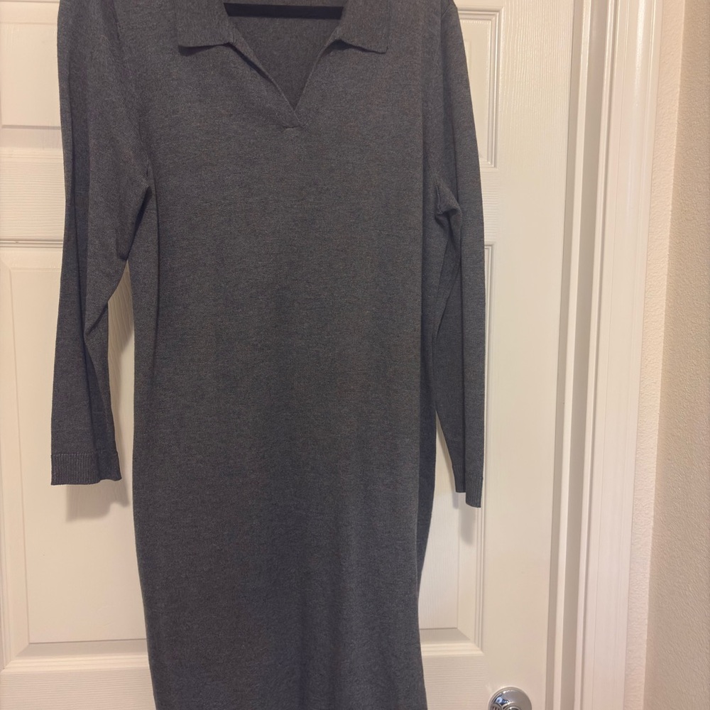 Joan Rivers Dark Charcoal Long Sleeve Polo Knit Dress